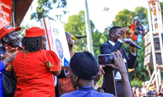 Bobi Wine on the campaign trail in Jinja on Monday