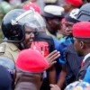 Bobi Wine exchanges with police on Monday