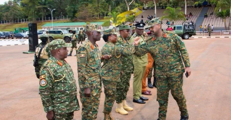 Muhoozi being welcomed at Kololo ceremonial grounds