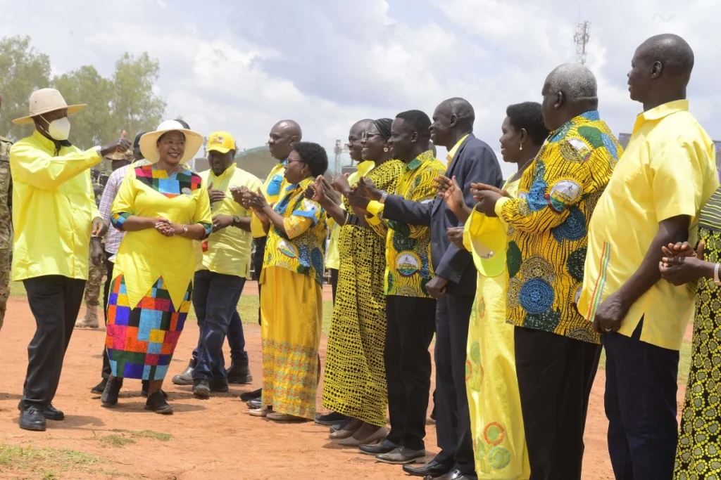 Museveni being welcomed in Amolatar district on Wednesday