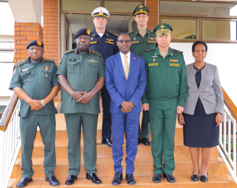 Defence Minister Kiwanuka Meets Russian Military Experts Over UPDF Training, Maintenance Hon. Kiryowa poses for a group photo with the Russian delegation.