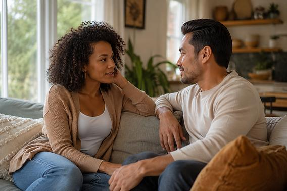 7 Ways to Manage Sexual Urges in a Celibate Relationship Adult couple discussing boundaries and managing sexual urges in a celibate relationship.