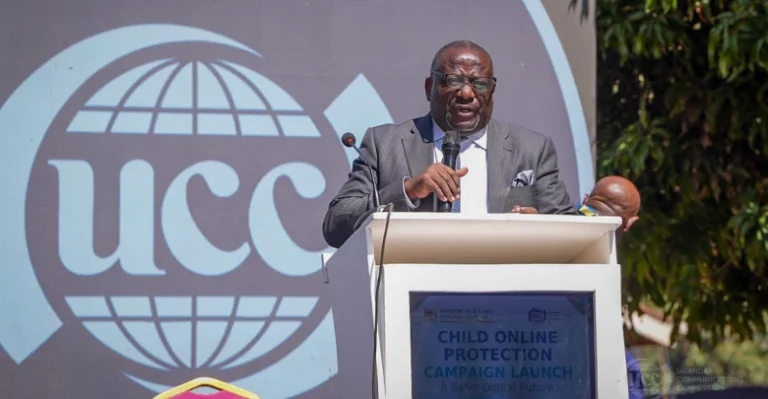 UCC Executive Director Nyombi Thembo speaking at the campaign launch in Kampala on Wednesday